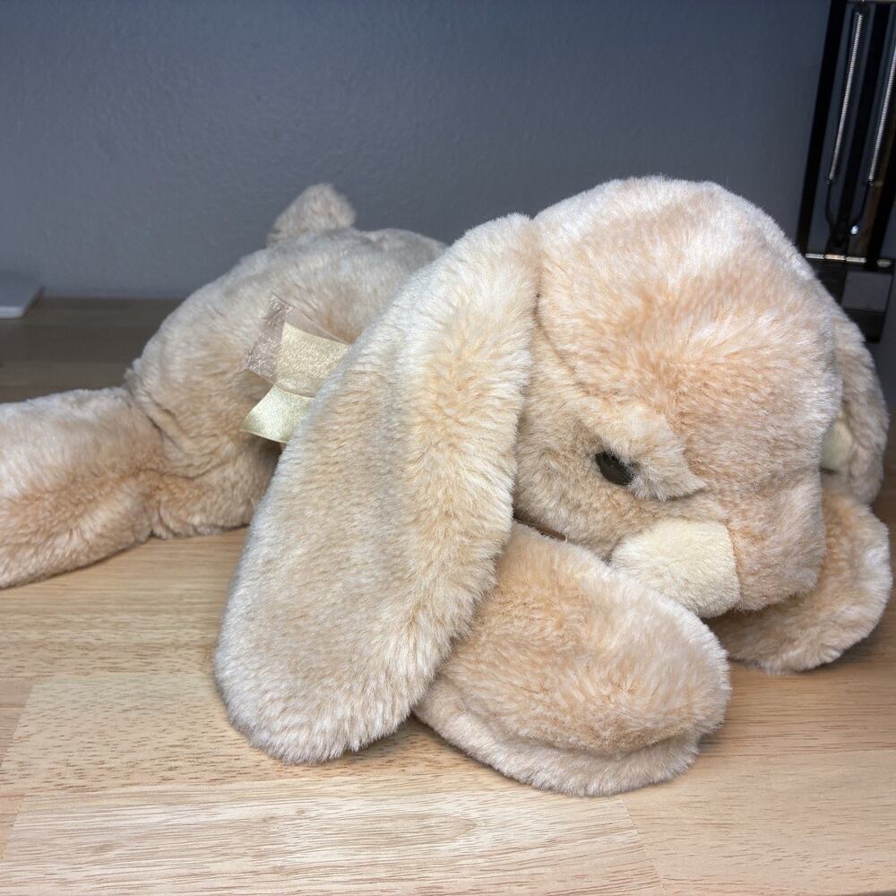 Vintage Commonwealth Tan Bunny Rabbit Plush 16” Large Lop Ear Bow Beige - READ